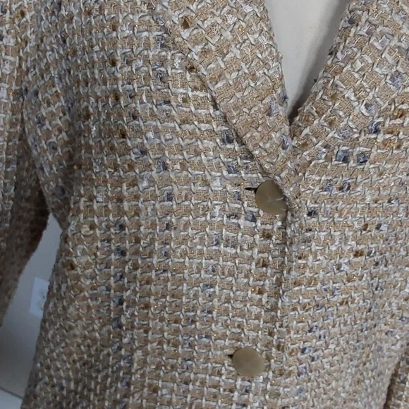 Le Suit Elegant Cream Tweed Skirt Suit - Picture 3 of 3